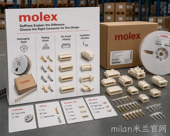 Molex连接器型号后缀不同代表什么？采购时能不能通用？